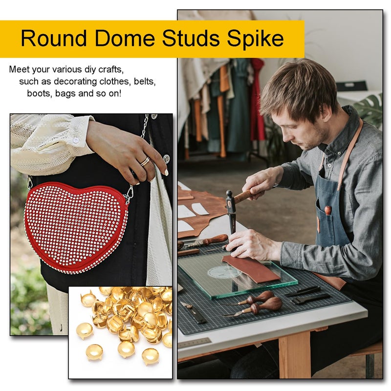 CooBigo 200pcs 10mm Nailheads Round Dome Studs Rivet Metal Punk Spikes Spots for Punk Rock Leather Craft Clothes Belt Bag Shoes Decorations (Gold) - Image 3